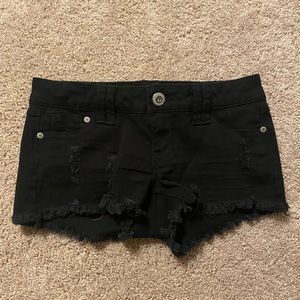 Black Distressed Denim Shorts